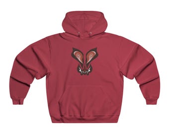 Sudadera con capucha y calavera de zorro tribal dibujada a mano / Sudadera con estampado de calavera animal