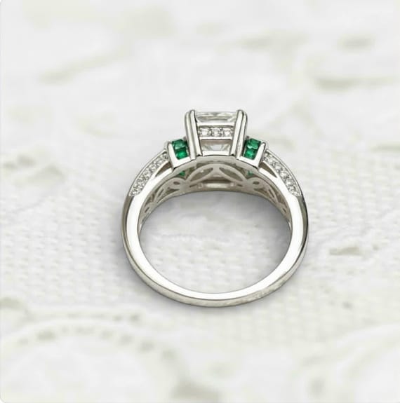 Sterling Silver Rectangular Radiant Cut CZ Engage… - image 3