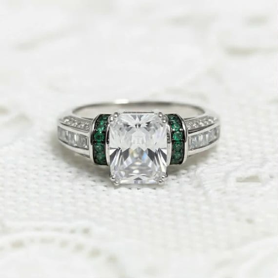 Sterling Silver Rectangular Radiant Cut CZ Engage… - image 1