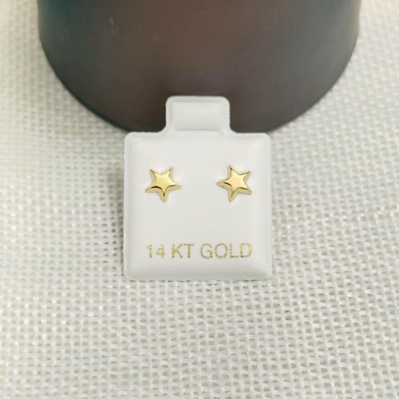 Solid 14K Yellow Gold Tiny Star Stud Earrings Min… - image 1