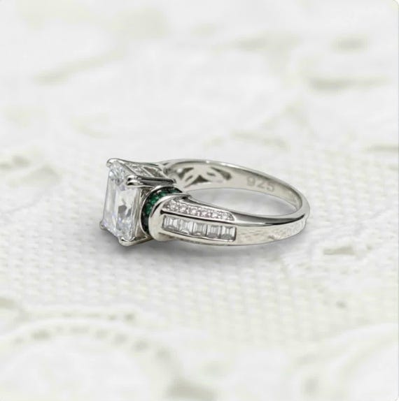 Sterling Silver Rectangular Radiant Cut CZ Engage… - image 2