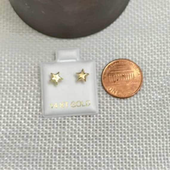 Solid 14K Yellow Gold Tiny Star Stud Earrings Min… - image 3