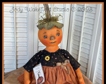 Pumpkin EPATTERN Primitive Cloth Doll Craft digital download sewing pattern Fall PDF By Jody Wakefield