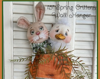 Primitive Spring E-Pattern Bunny and Chick Wall Hanger