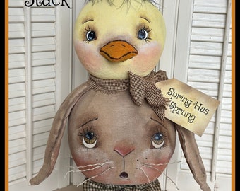 Primitive Spring EPATTERN, Cloth doll craft digital pattern, Bunny, Chick, Spring Stack, Make Do