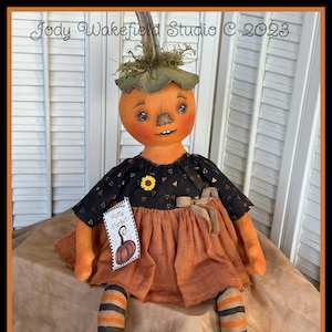 Pumpkin EPATTERN Primitive Cloth Doll Craft modello di cucito digitale da scaricare Autunno PDF di Jody Wakefield