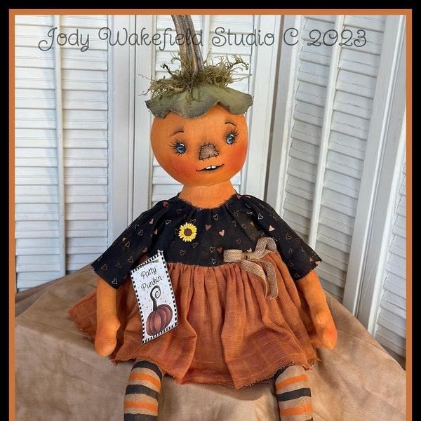 Pumpkin EPATTERN Primitive Cloth Doll Craft digital download sewing pattern Fall PDF By Jody Wakefield