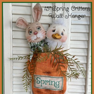 Primitive Spring E-Pattern Bunny and Chick Wall Hanger