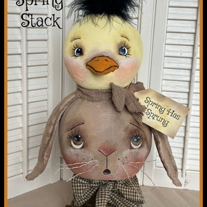 Primitive Spring EPATTERN, Cloth doll craft digital pattern, Bunny, Chick, Spring Stack, Make Do