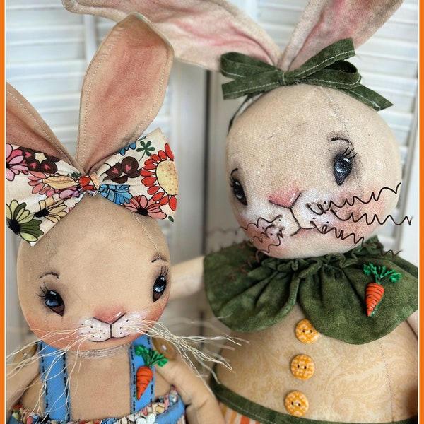 Primitive Bunny Pattern Spring Easter PDF Sewing Craft Pattern Roly-Poly Spring Whimsies