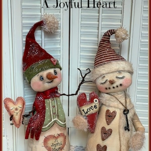 Primitive Snowman Pattern, E-PATTERN, A Joyful Heart, Valentine Pattern, PDF Pattern, Digital Pattern, Holiday, Winter