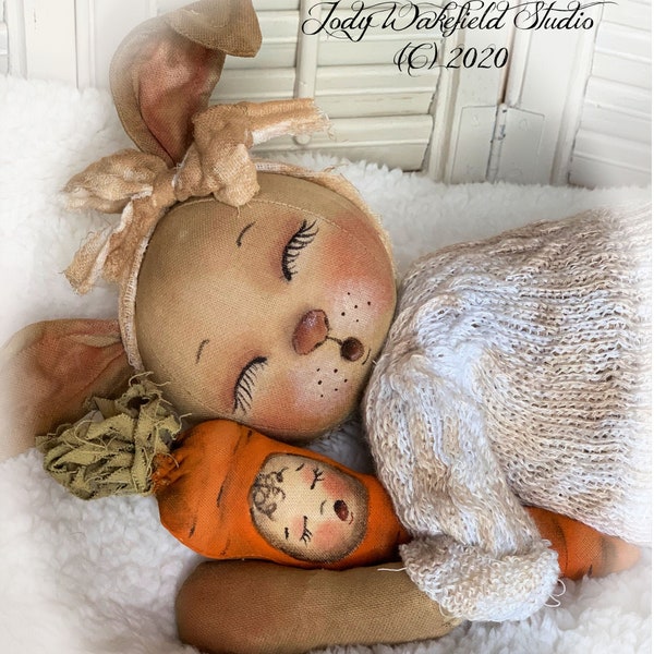 Primitive Bunny Pattern, E-PATTERN, Digital PDF, Cloth Doll Pattern, Spring Bunny Rabbit, Primitive Patterns, So Sleepy Bunny Pattern