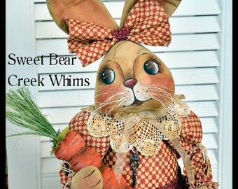 Primitive Bunny E-Pattern, Spring Doll pattern, Easter, rabbit pattern, Cloth doll pattern, Digital download pattern, PDF instant download