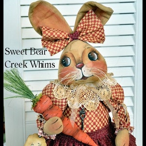Primitive Bunny E-Pattern, Spring Doll pattern, Easter, rabbit pattern, Cloth doll pattern, Digital download pattern, PDF instant download