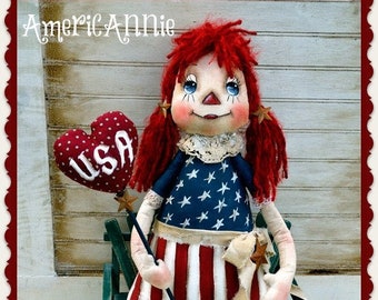 Primitive Pattern, Raggedy Ann, Cloth Doll pattern, Americana, E Pattern, PDF instant download pattern, Annie doll, Digital download pattern