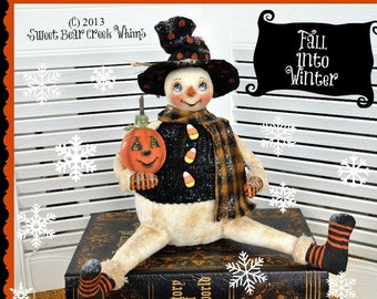 Primitive Snowman Pattern, PDF doll pattern, Fall Into Winter, Halloween Pattern, PDF instand download pattern, Digital download pattern,