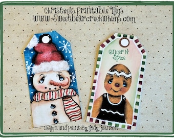 Instant Download - Printable Christmas Holiday Hang Tags - snowman & ginger - digital pdf file