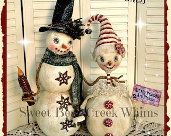 Primitive Snowman Pattern , PDF, Holiday, Christmas, Cloth Doll Pattern, Winter Snowman Pattern, PDF instant download pattern, Digital