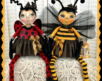 PRIMITIVE PATTERN ~ BUMBLE BEE DOLL AND FLOWER ~ BEE DOLL HOME DECOR #115