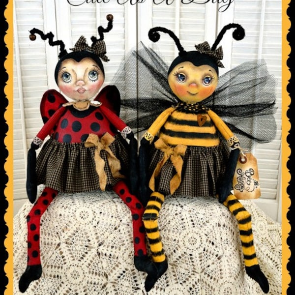 Primitive Cloth Doll Pattern, Lady Bug, Bee, PDF instant download pattern, Digital download pattern, sewing pattern, cloth doll pattern