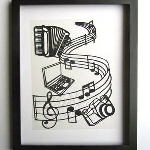 Computer Engineer, Photographer, Accordionist, Musician Birthday Wishes ORIGINAL PAPER CUT Custom Order Wall and Home Décor One Of a Kind image 1