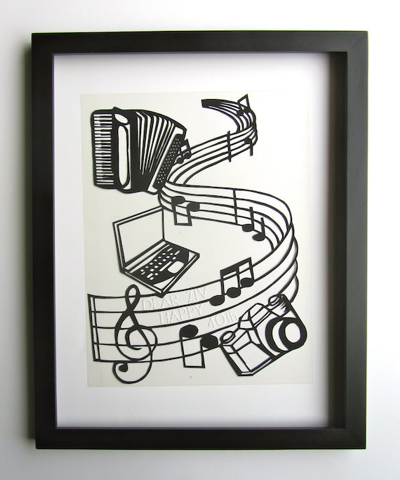 Computer Engineer, Photographer, Accordionist, Musician Birthday Wishes ORIGINAL PAPER CUT Custom Order Wall and Home Décor One Of a Kind