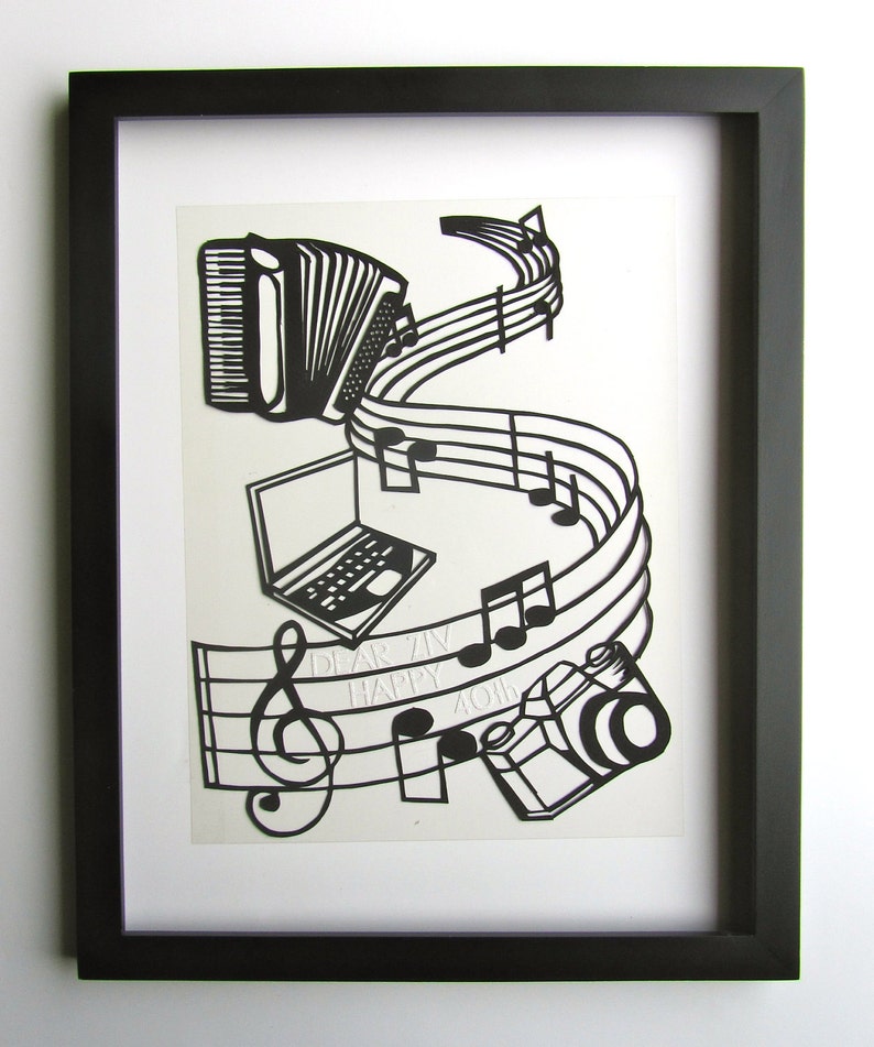 Computer Engineer, Photographer, Accordionist, Musician Birthday Wishes ORIGINAL PAPER CUT Custom Order Wall and Home Décor One Of a Kind image 1