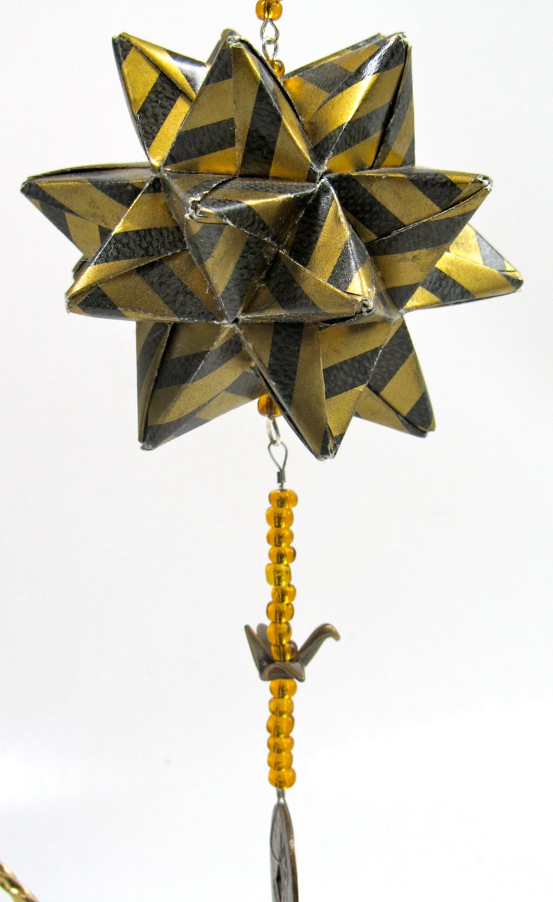 HOLIDAY ORIGAMI Handmade Star Ball Ornament Home Décor in Metallic Gold ...
