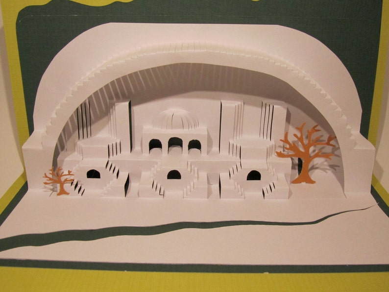 3D Pop up Paper Sculpture Home Décor ORIGINAL Origamic Architecture DESIGN of Mediterranean Landscape in White, Lime and Green OoAK SIGNED image 5