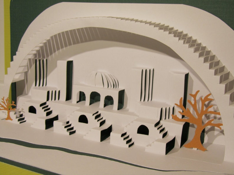 3D Pop up Paper Sculpture Home Décor ORIGINAL Origamic Architecture DESIGN of Mediterranean Landscape in White, Lime and Green OoAK SIGNED image 4