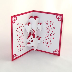 Pop Up VALENTINES Day Card I LOVE You BEARY Much Handmade Hand-cut in White and Metallic Red . One Of A Kind image 2