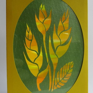 Bird of Paradise GREETING Card w/SILHOUETTE Cutout Original Design Home Décor Handmade Cut Out in Bright Yellow and Green One Of A Kind immagine 2