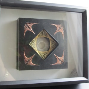 String Art Home Décor Abstract Wall Art Handmade Original Design with a Harmony of Metallic Threads in Gold, Silver and Copper OOAK