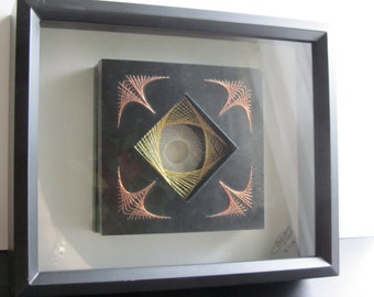 String Art Home Décor Abstract Wall Art Handmade Original Design with a Harmony of Metallic Threads in Gold, Silver and Copper OOAK