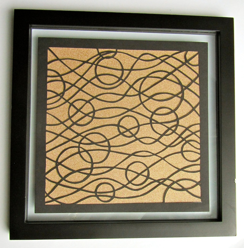 WAVES And CIRCLES ORIGINAL Design Abstract Silhouette Papercut FATHERs Day Gift in Black Wall Art Décor SiGNED, FRAMeD Handcut One of a Kind image 2