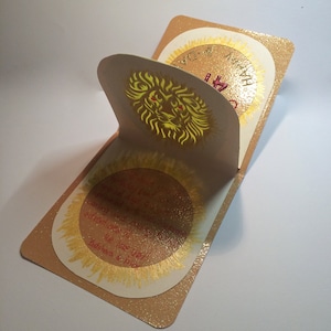 LEO Happy Birthday Card 3D Silhouette Paper Cutout ORIGINAL Design Opens Flat Handmade Personalized Custom Order in Copper Beige Yellow OOaK Bild 2