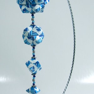 FATHER&#39;S DAY GIFT 3d Modular Origami Handmade Ornament With Four Geometric Modules in Blue white silver on Metal Ornament Stand OOaK