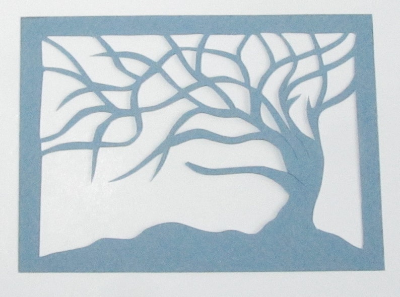 ACEO Tree Of Life Blue Silhouette Cutout Original Design Elegant Hand-cut When Floating in a Frame and Turned Into Wall Art OOAK Signed image 5