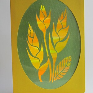 Bird of Paradise GREETING Card w/SILHOUETTE Cutout Original Design Home Décor Handmade Cut Out in Bright Yellow and Green One Of A Kind immagine 4