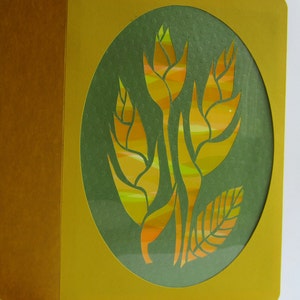 Bird of Paradise GREETING Card w/SILHOUETTE Cutout Original Design Home Décor Handmade Cut Out in Bright Yellow and Green One Of A Kind immagine 1