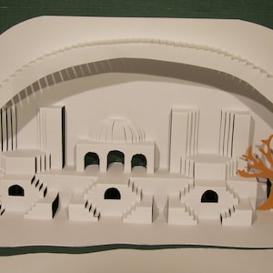 3D Pop up Paper Sculpture Home Décor ORIGINAL Origamic Architecture DESIGN of Mediterranean Landscape in White, Lime and Green OoAK SIGNED image 3