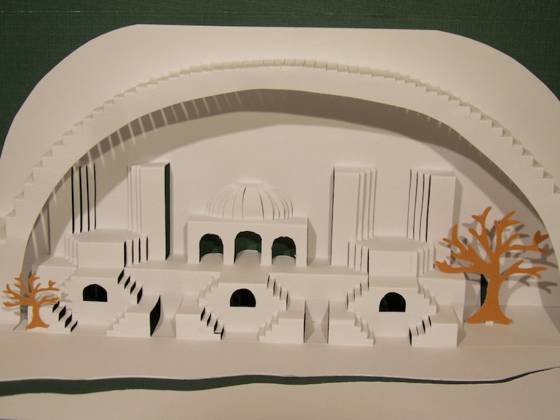 3D Pop up Paper Sculpture Home Décor ORIGINAL Origamic Architecture DESIGN of Mediterranean Landscape in White, Lime and Green OoAK SIGNED image 3