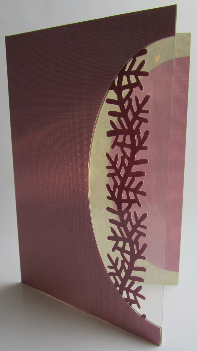 FIGHT Cancer 5 x Cards or Event Invitations Handmade w/Silhouette Cutout Insert of a Branch as Symbol of LIFE in PINK Shades, One Of A Kind image 3