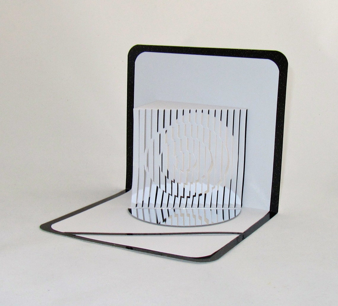 3d POP UP SCULPTURE Card of Geometric Shapes W/mirror Reflection of