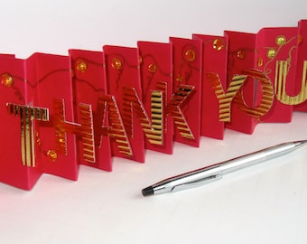 THANK YOU Card in a Box Accordion Miniature Book-Card Original Design CUSTOm MADe To Order Handmade Personalized in Red and Gold OOaK