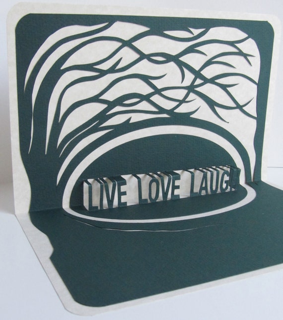 Live Love Laugh 3d Pop Up Card In Forest Green On White Home Decor With Tree Of Life Original Design Handmade And Signed One Of A Kind