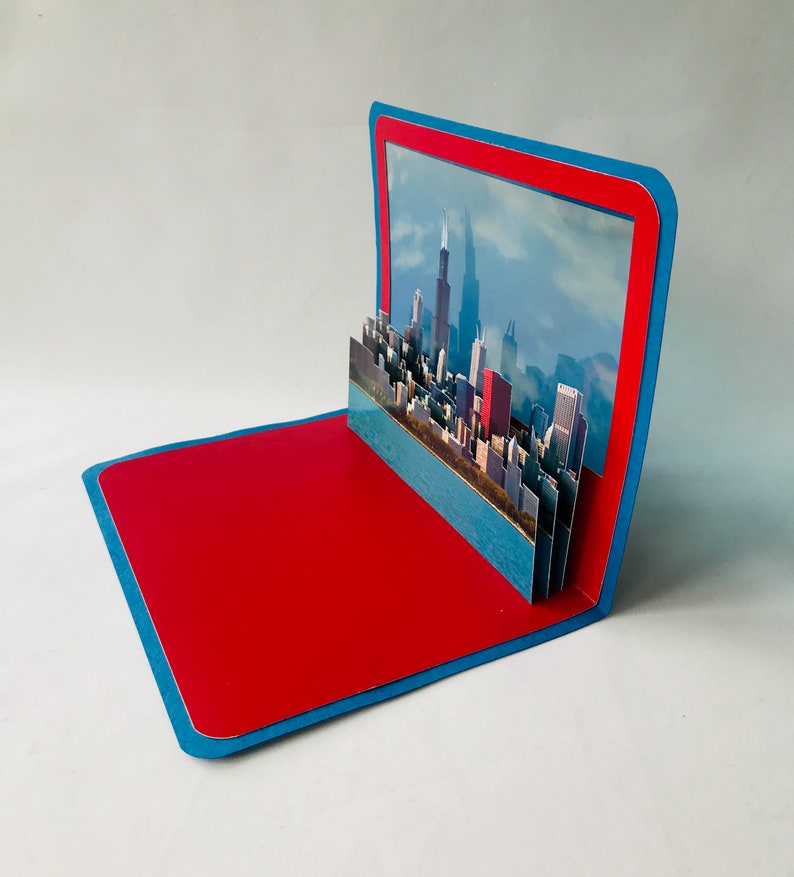 CHICAGO 3D Pop-Up Card w/use of Photographs as Silhouette Cut Outs of in Layers, CUSTOM ORDER Original design One Of A Kind image 2