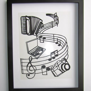 Computer Engineer, Photographer, Accordionist, Musician Birthday Wishes ORIGINAL PAPER CUT Custom Order Wall and Home Décor One Of a Kind image 3