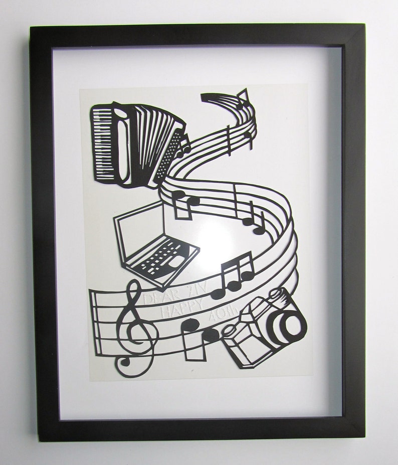 Computer Engineer, Photographer, Accordionist, Musician Birthday Wishes ORIGINAL PAPER CUT Custom Order Wall and Home Décor One Of a Kind image 3