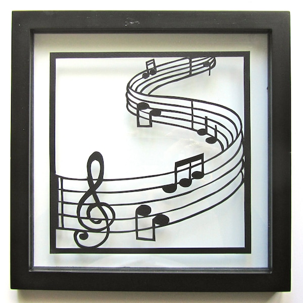 LOVE NOTES Papier noir découpé Mur et décoration intérieure ORIGINAL Design 4 mélomanes faits à la main SIGNeD encadrés uniques en leur genre